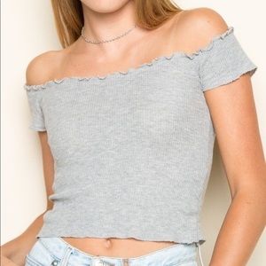 Brandy Melville grey ruffle crop top